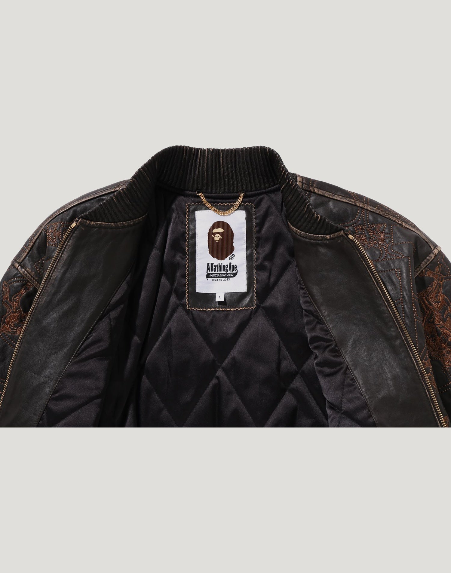 MULTI LOGO QUILTED LEATHER BOMBER JACKET MENS