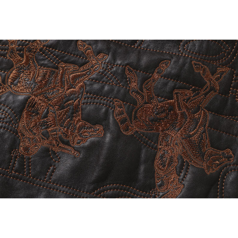 MULTI LOGO QUILTED LEATHER BOMBER JACKET MENS