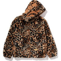 WILD LEOPARD PATTERN FAUX FUR SHARK FULL ZIP JACKET MENS