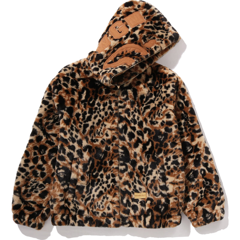 WILD LEOPARD PATTERN FAUX FUR SHARK FULL ZIP JACKET MENS
