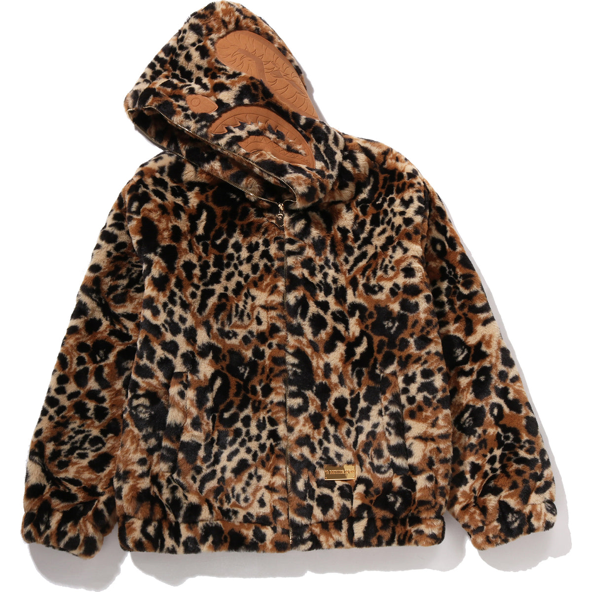WILD LEOPARD PATTERN FAUX FUR SHARK FULL ZIP JACKET MENS