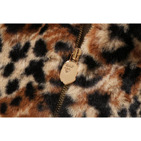 WILD LEOPARD PATTERN FAUX FUR SHARK FULL ZIP JACKET MENS