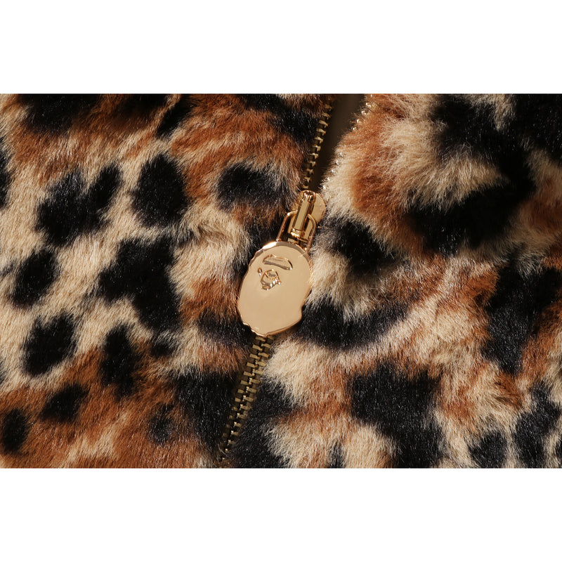 WILD LEOPARD PATTERN FAUX FUR SHARK FULL ZIP JACKET MENS