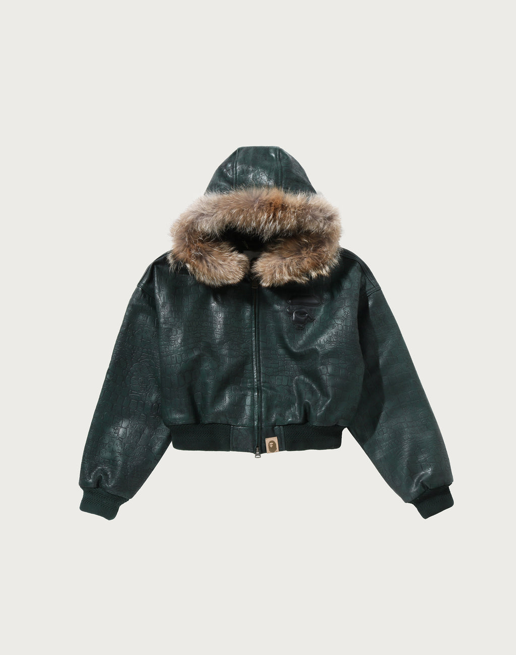 CROC PATTERN APE FACE CROPPED LEATHER JACKET LADIES