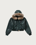 CROC PATTERN APE FACE CROPPED LEATHER JACKET LADIES