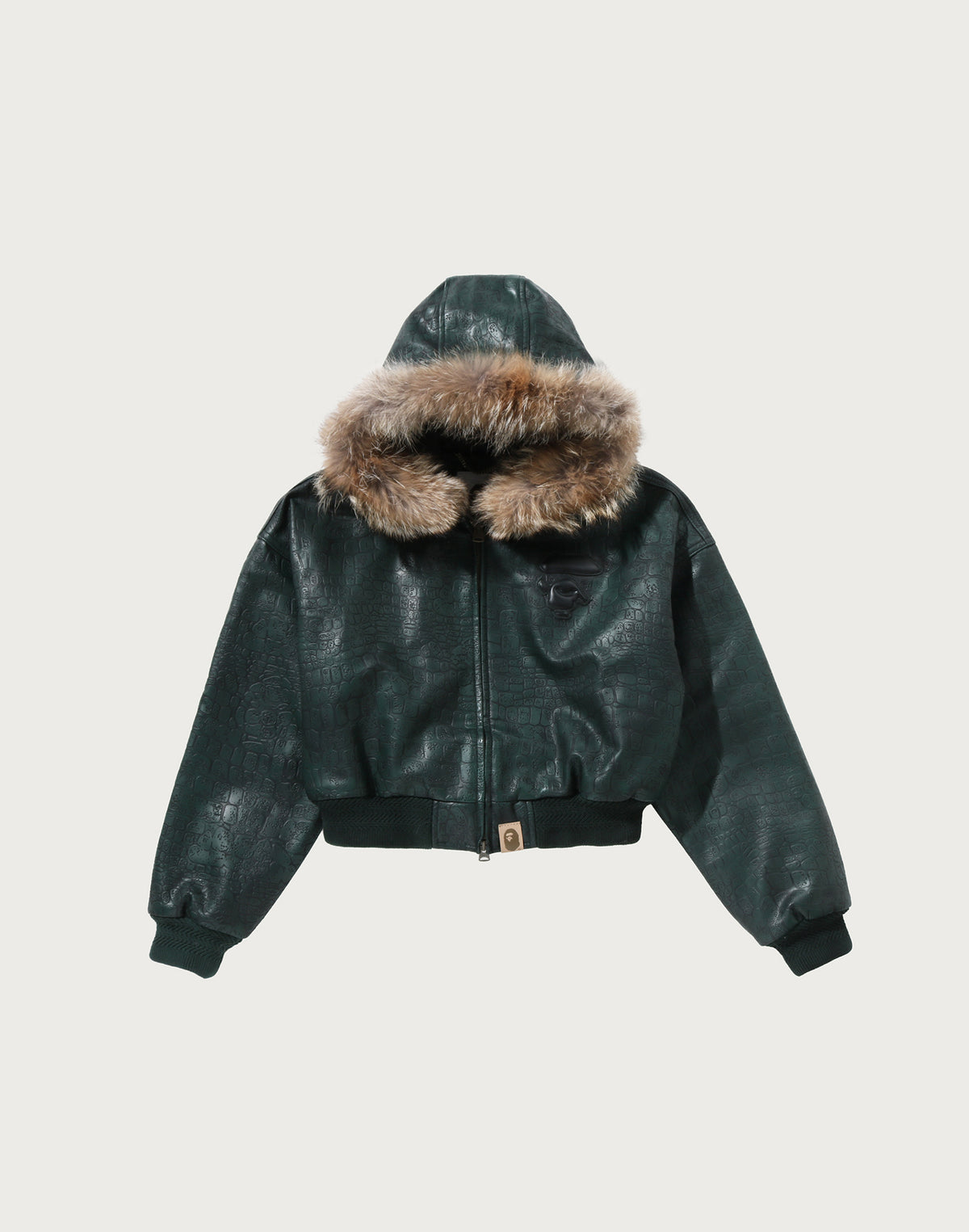 CROC PATTERN APE FACE CROPPED LEATHER JACKET LADIES