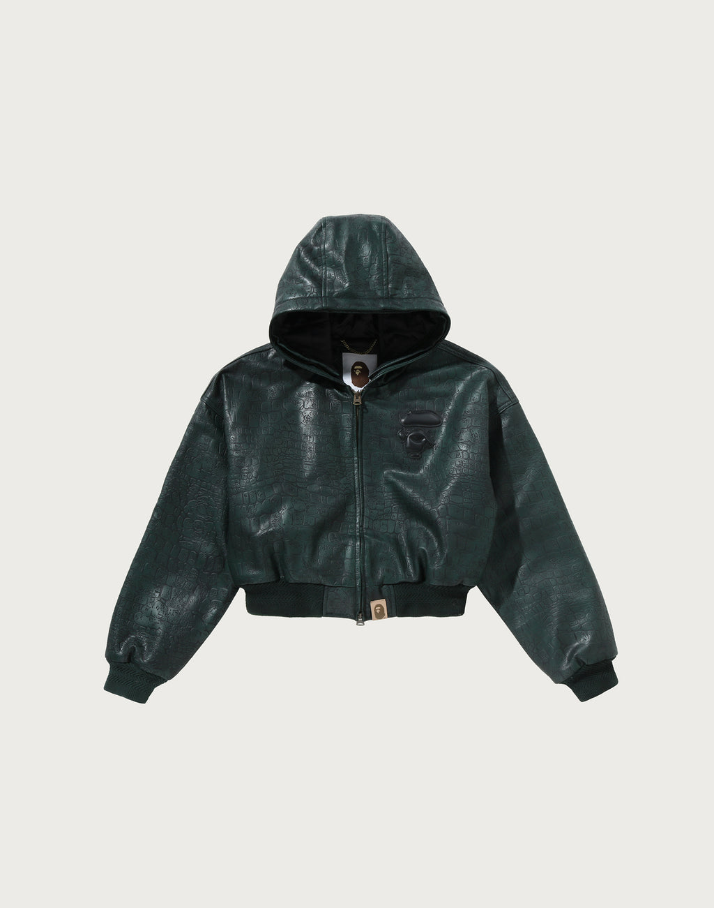 CROC PATTERN APE FACE CROPPED LEATHER JACKET LADIES