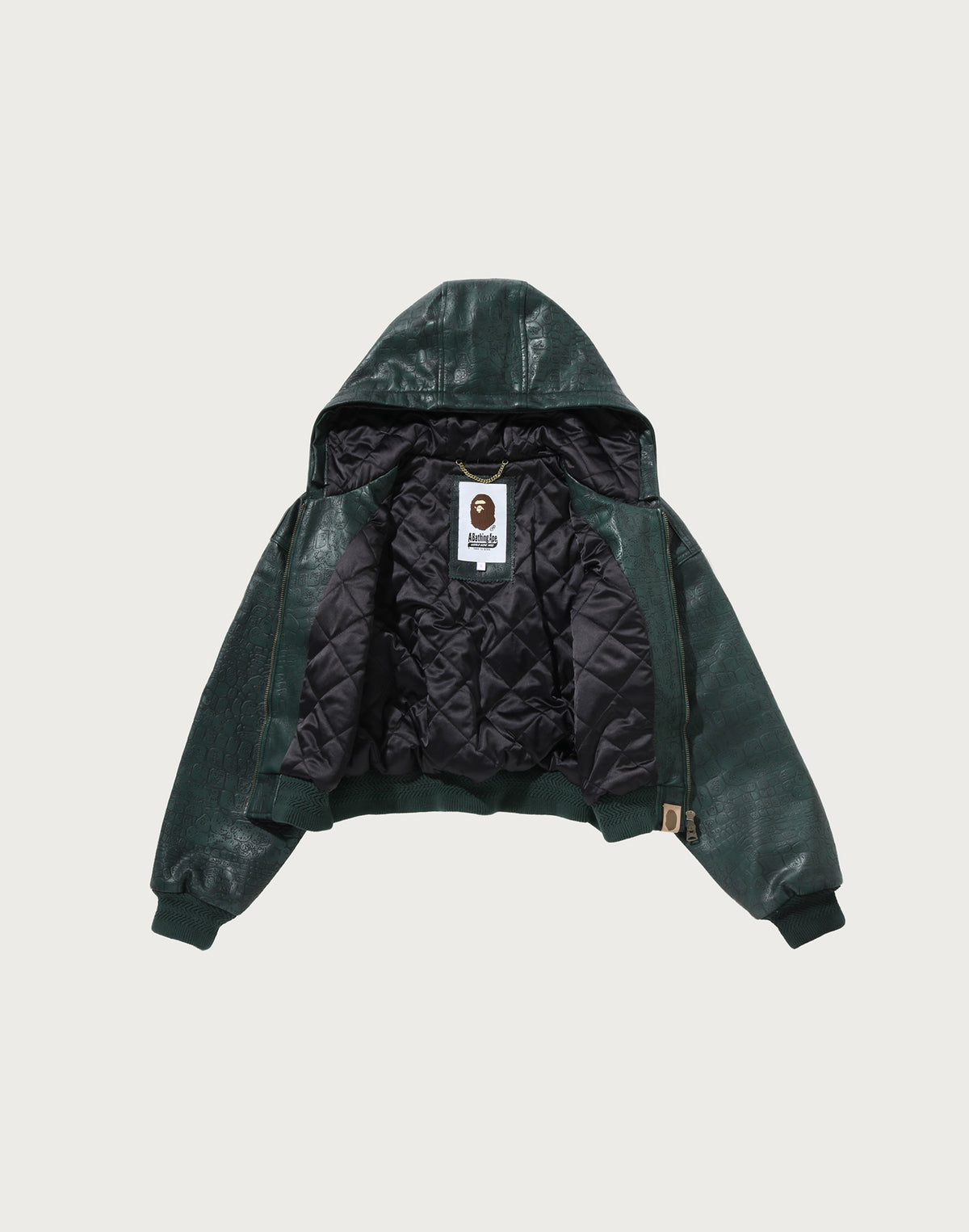 CROC PATTERN APE FACE CROPPED LEATHER JACKET LADIES