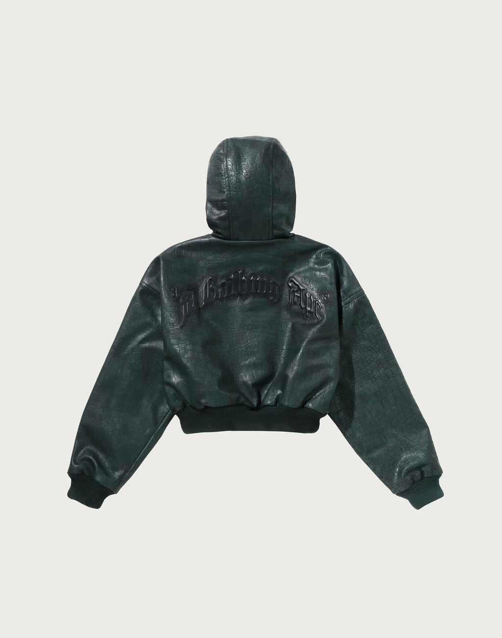 CROC PATTERN APE FACE CROPPED LEATHER JACKET LADIES