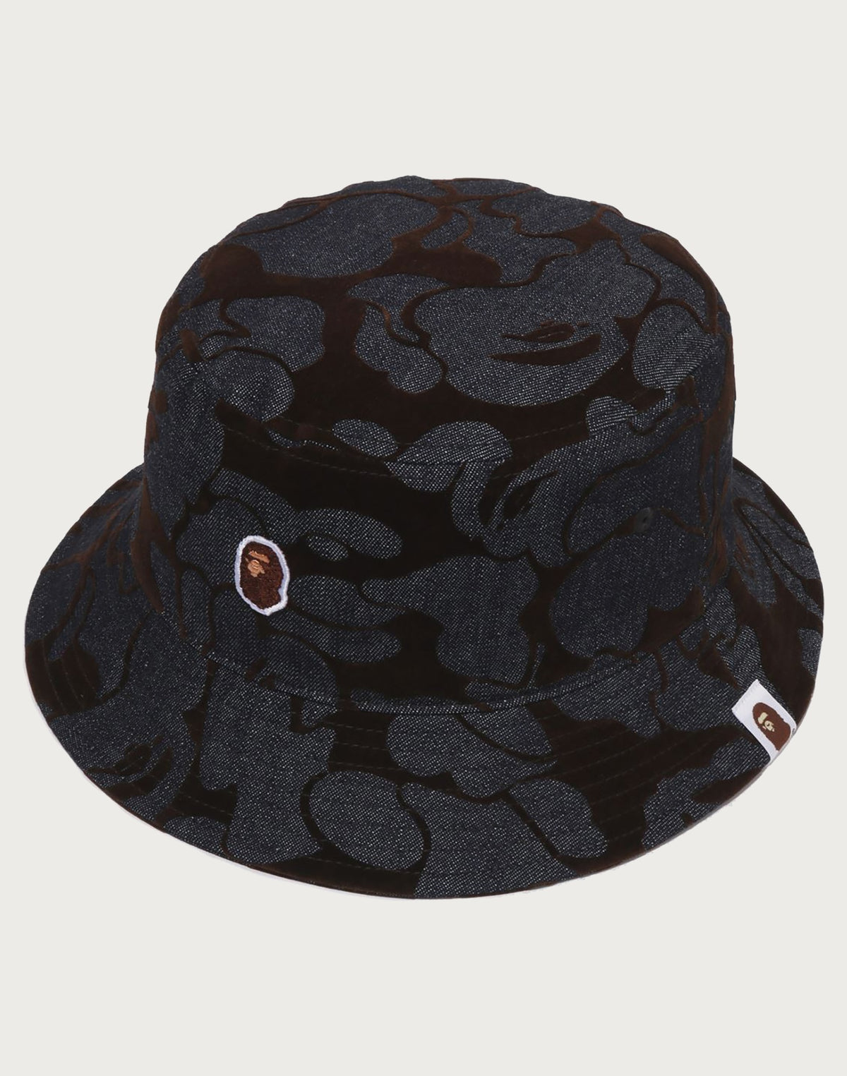 CAMO FLOCKED DENIM ONE POINT BUCKET HAT MENS
