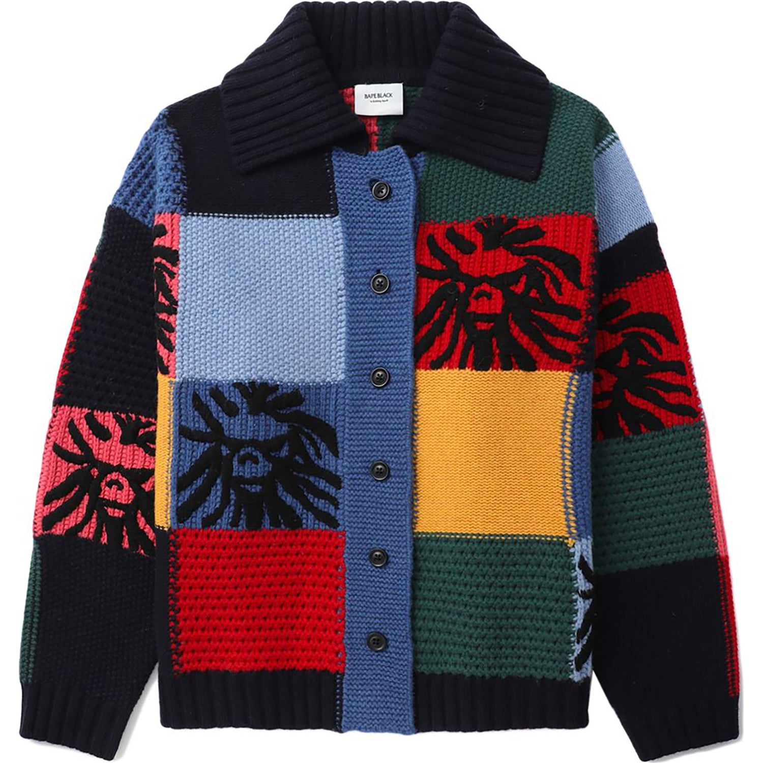 BAPE BLACK HAND KNIT PATCHWORK SWEATER MENS