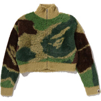 MEGA ABC CAMO LONG FUR MOCKNECK CROPPED ZIP CARDIGAN LADIES