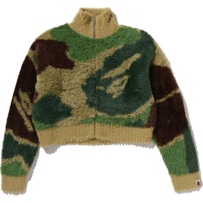 MEGA ABC CAMO LONG FUR MOCKNECK CROPPED ZIP CARDIGAN LADIES