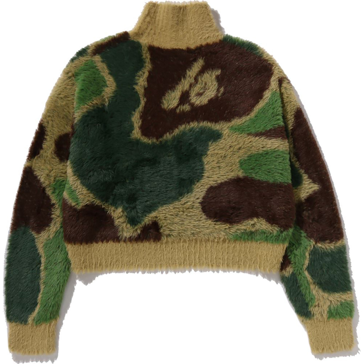 MEGA ABC CAMO LONG FUR MOCKNECK CROPPED ZIP CARDIGAN LADIES