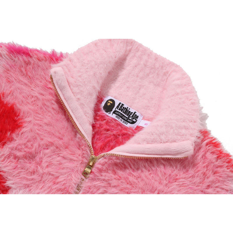 MEGA ABC CAMO LONG FUR MOCKNECK CROPPED ZIP CARDIGAN LADIES