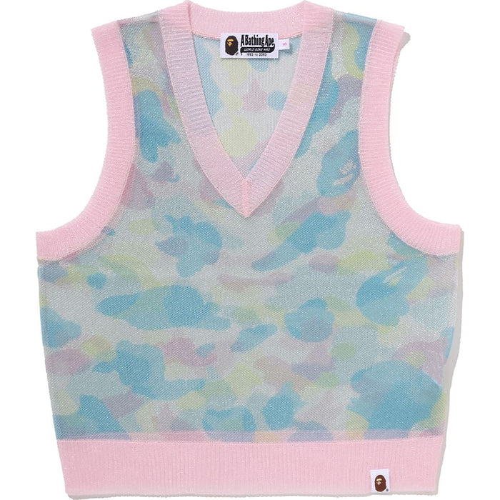 NEW MULTI CAMO METALLIC CROPPED KNIT VEST LADIES