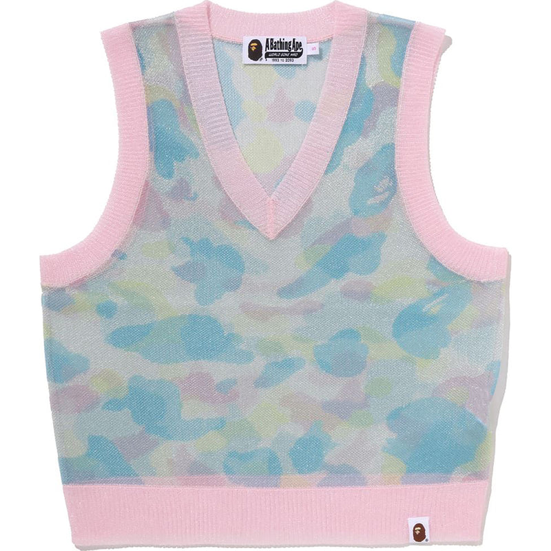 NEW MULTI CAMO METALLIC CROPPED KNIT VEST LADIES