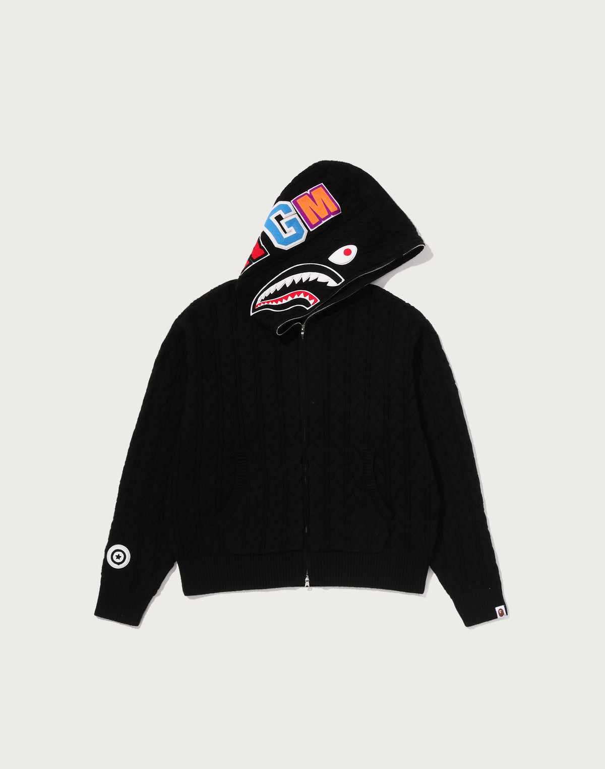 CABLE KNIT SHARK RELAXED FIT FULL ZIP HOODIE MENS