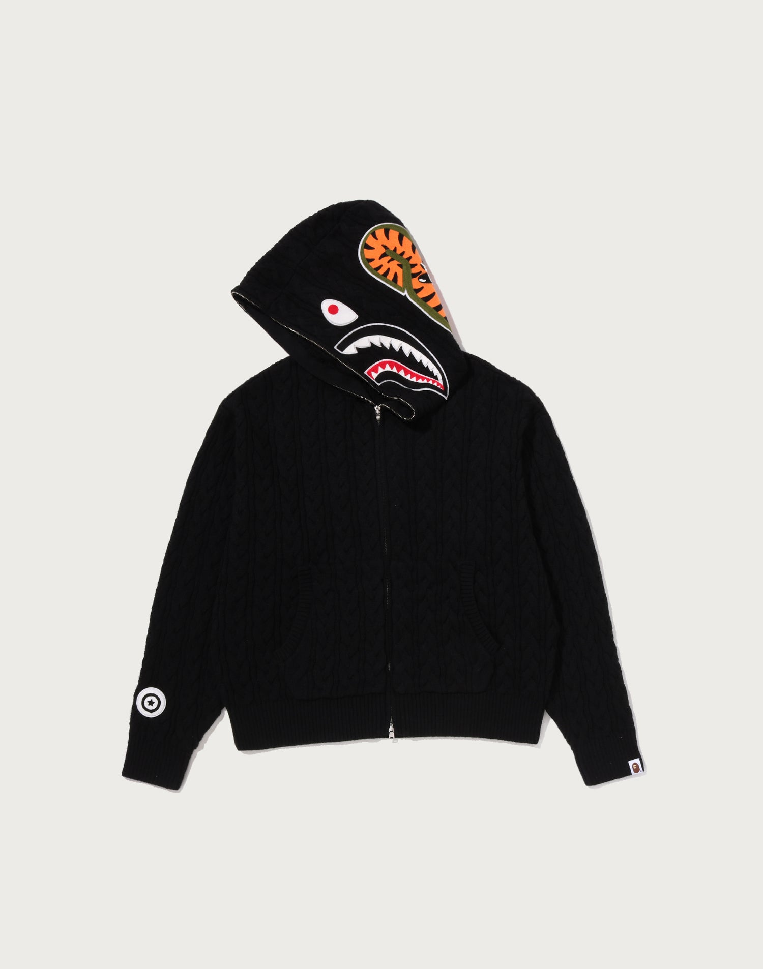 CABLE KNIT SHARK RELAXED FIT FULL ZIP HOODIE MENS – us.bape.com
