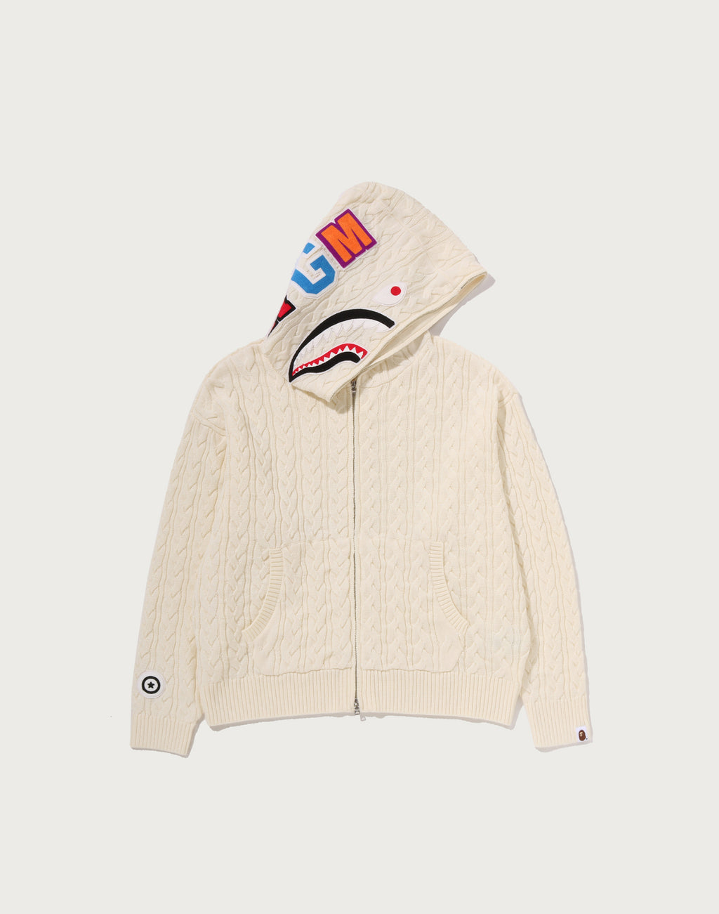 CABLE KNIT SHARK RELAXED FIT FULL ZIP HOODIE MENS