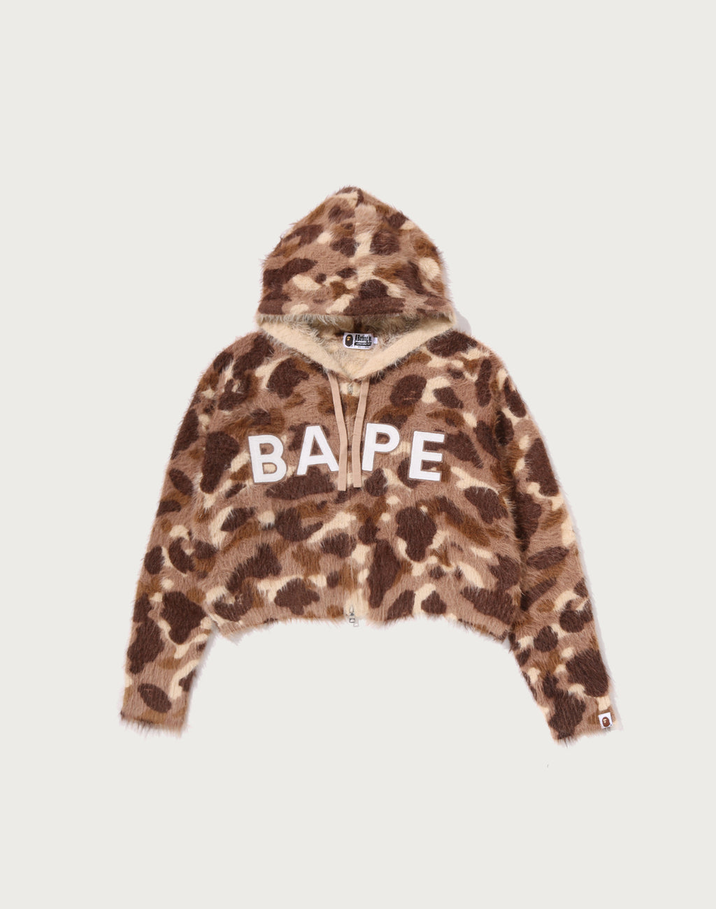 COLOR CAMO BAPE LOGO FUR CROPPED ZIP HOODIE LADIES