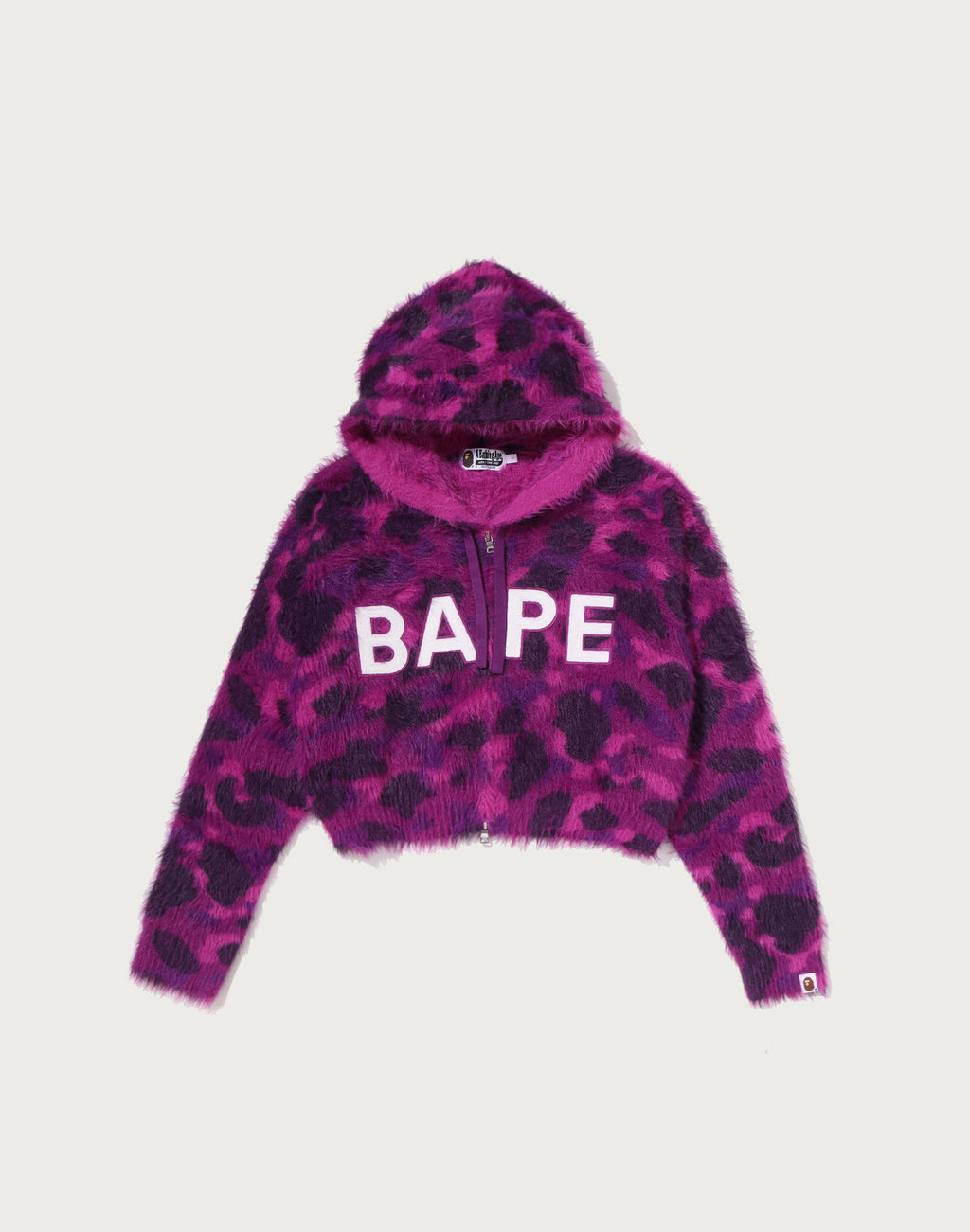 COLOR CAMO BAPE LOGO FUR CROPPED ZIP HOODIE LADIES