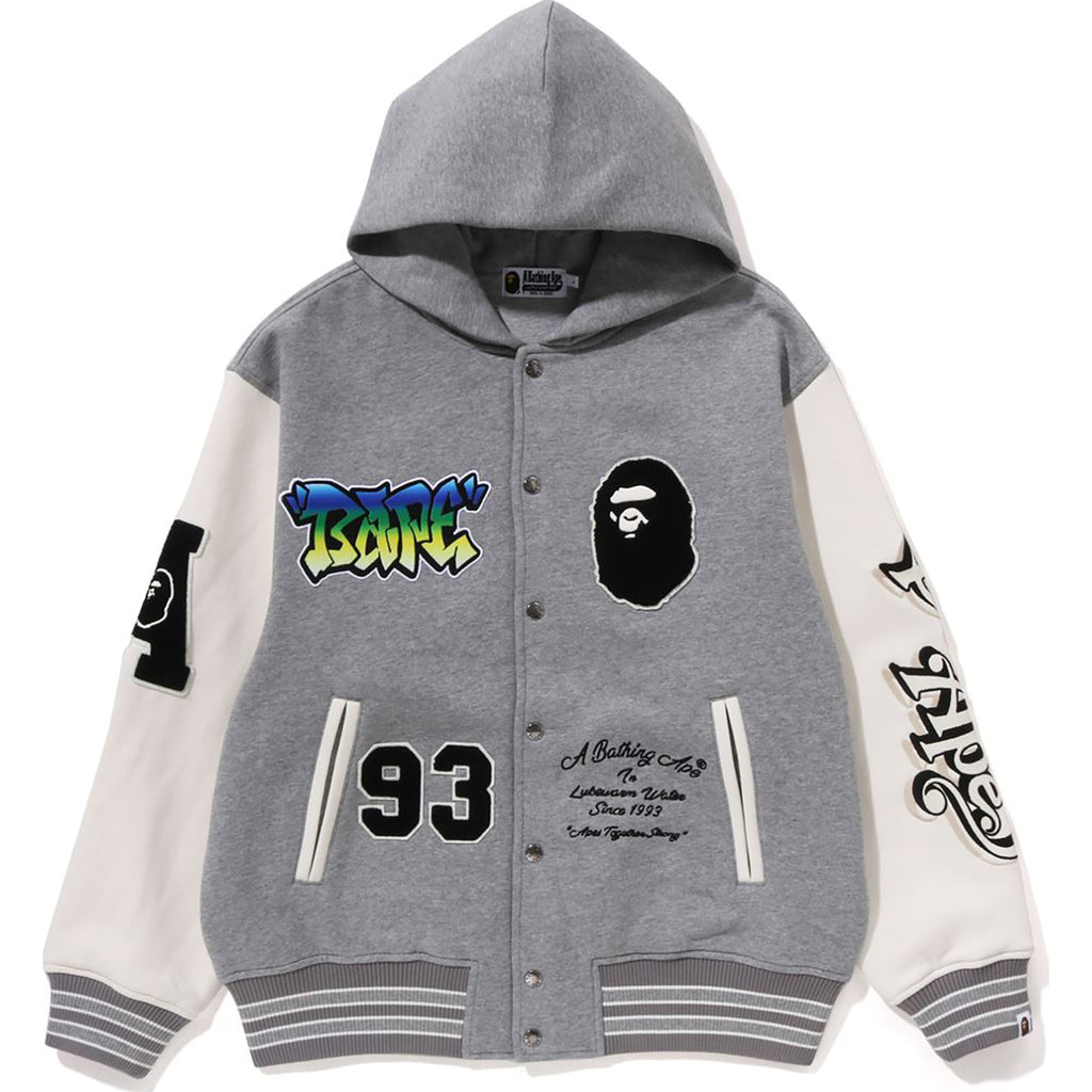 LUX SPORT BADGES OVERSIZED HOODED SWEAT VARSITY JACKET MENS | us