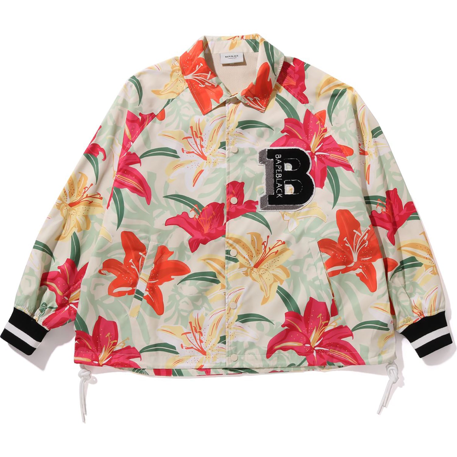 Bape Black Floral Print Coach Jacket Mens 1J70 140 024 Multi XL