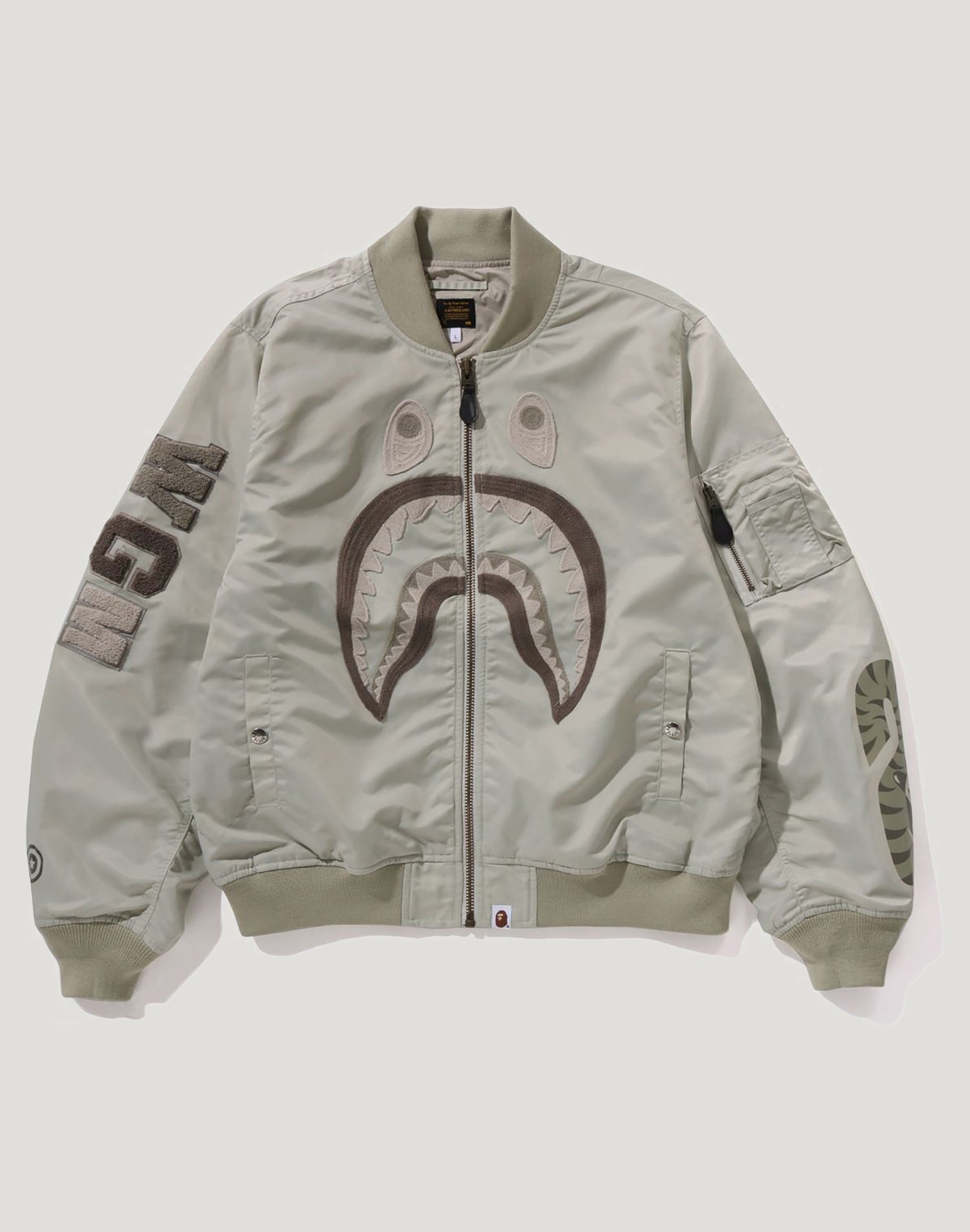 TONAL CHAIN STITCH SHARK BOMBER JACKET MENS