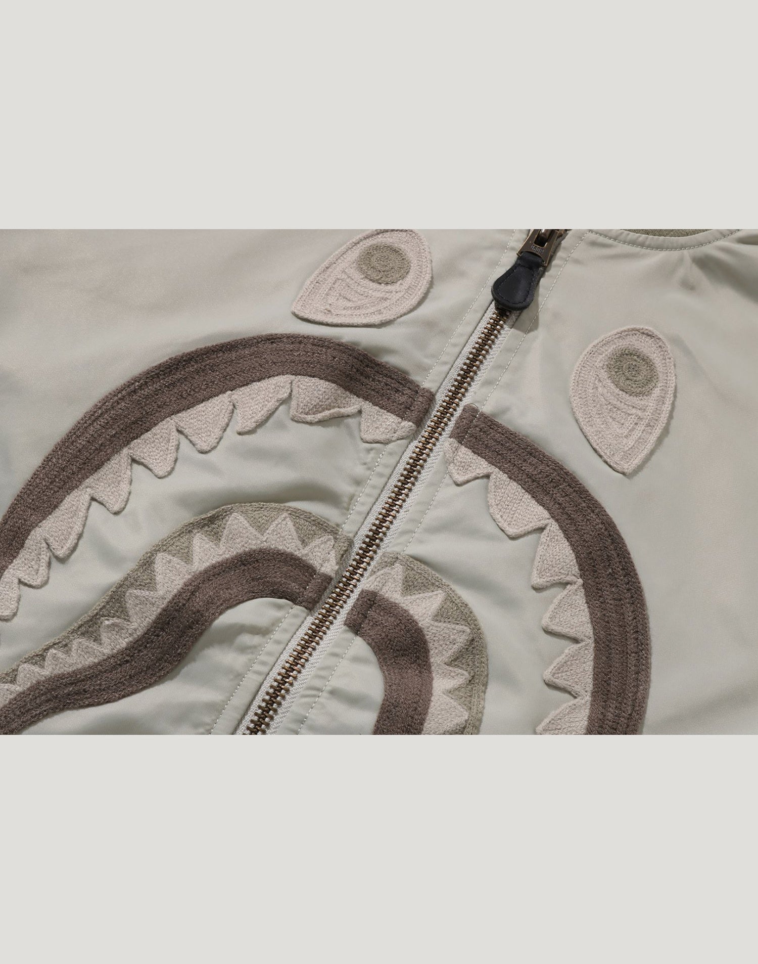 TONAL CHAIN STITCH SHARK BOMBER JACKET MENS