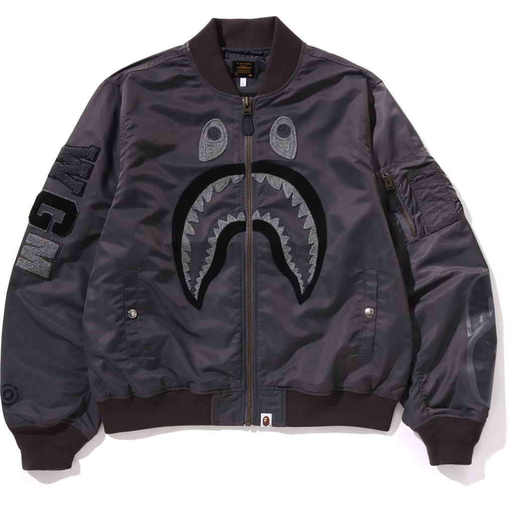 TONAL CHAIN STITCH SHARK BOMBER JACKET MENS