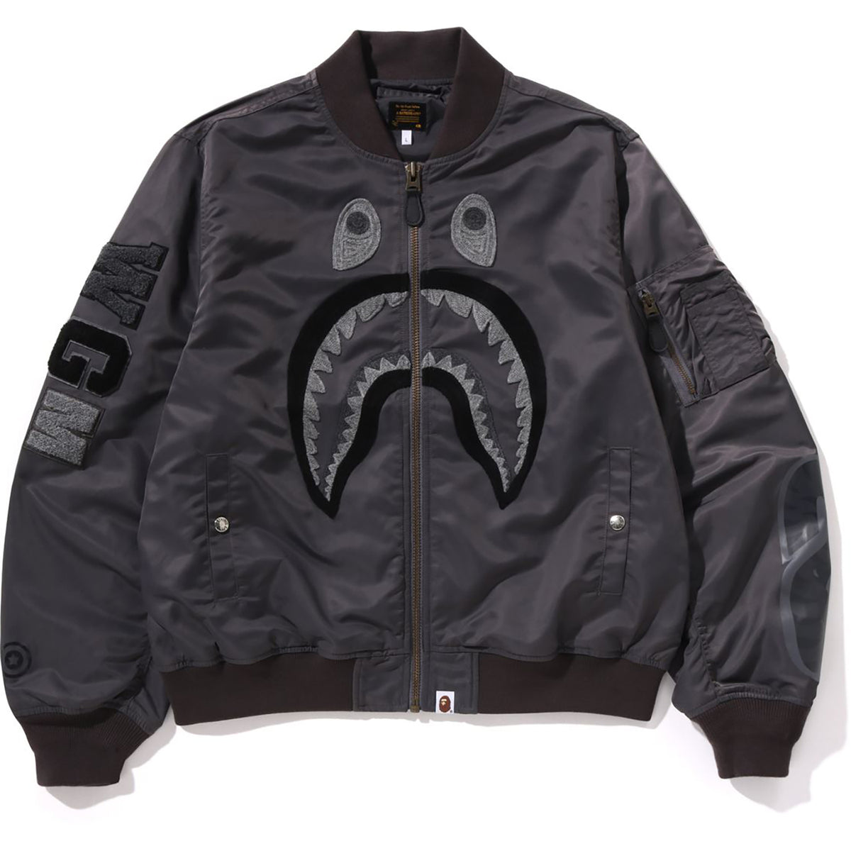 TONAL CHAIN STITCH SHARK BOMBER JACKET MENS