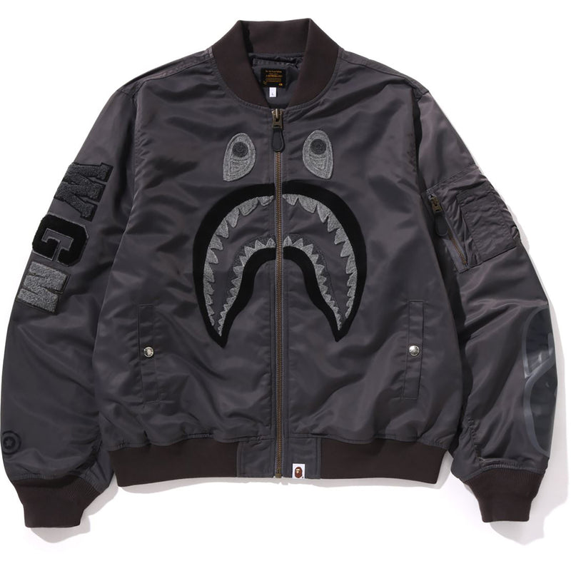 TONAL CHAIN STITCH SHARK BOMBER JACKET MENS