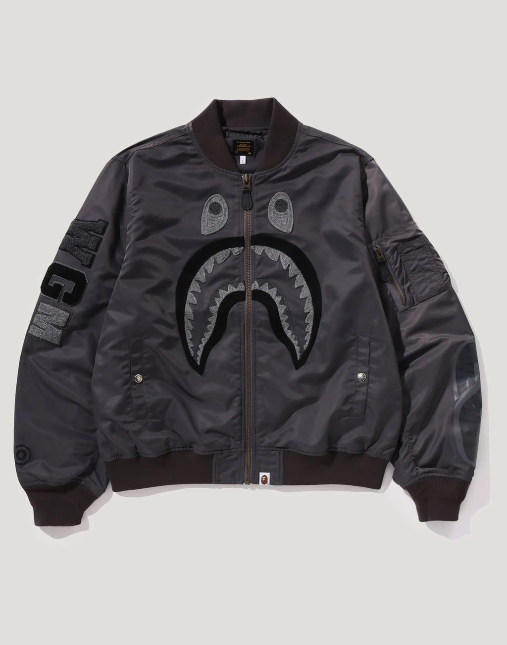 TONAL CHAIN STITCH SHARK BOMBER JACKET MENS