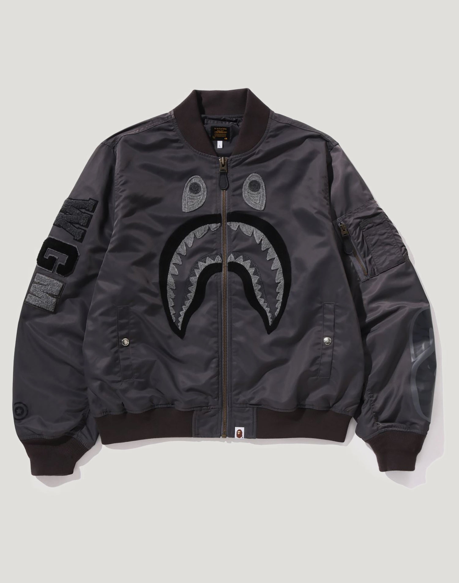 TONAL CHAIN STITCH SHARK BOMBER JACKET MENS