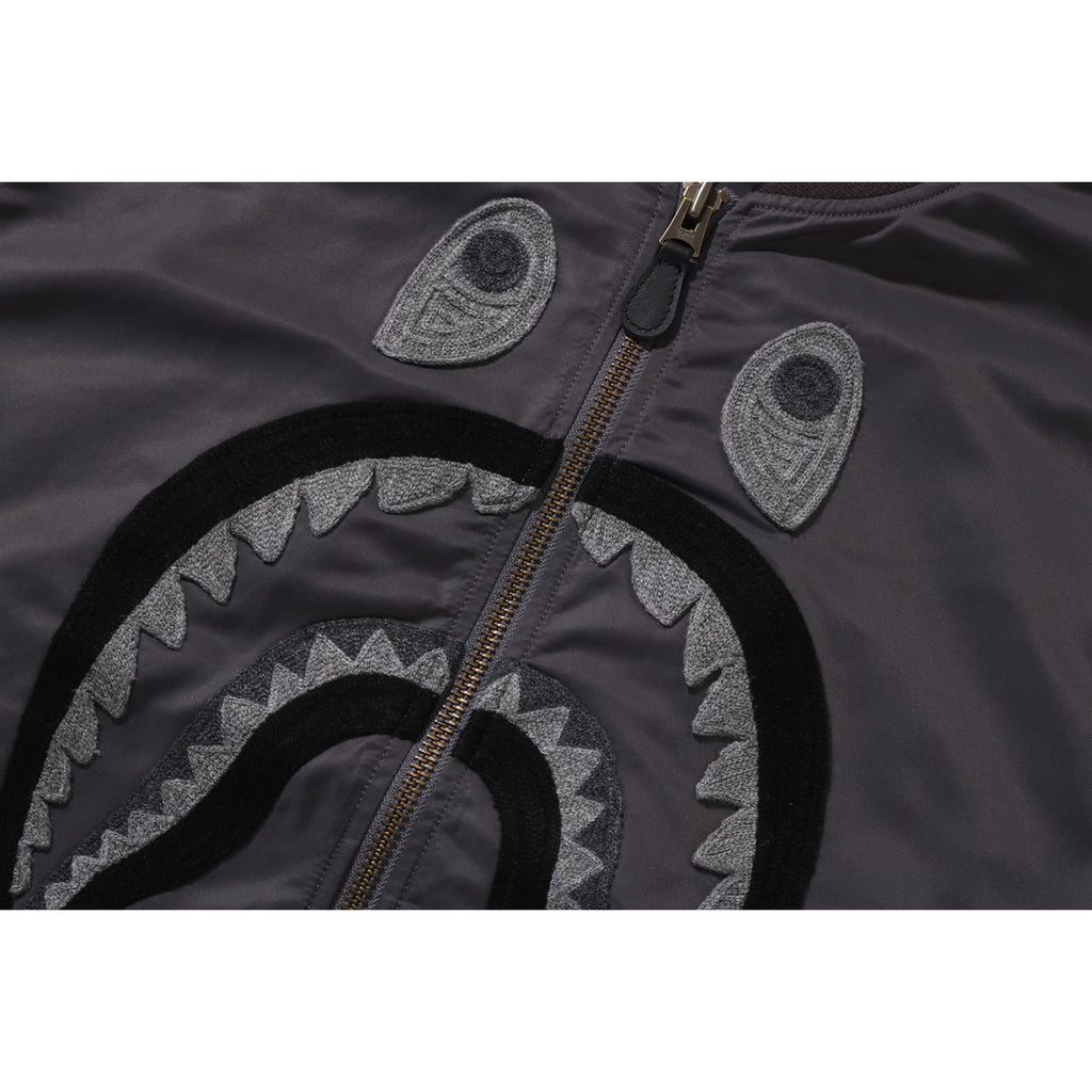 TONAL CHAIN STITCH SHARK BOMBER JACKET MENS