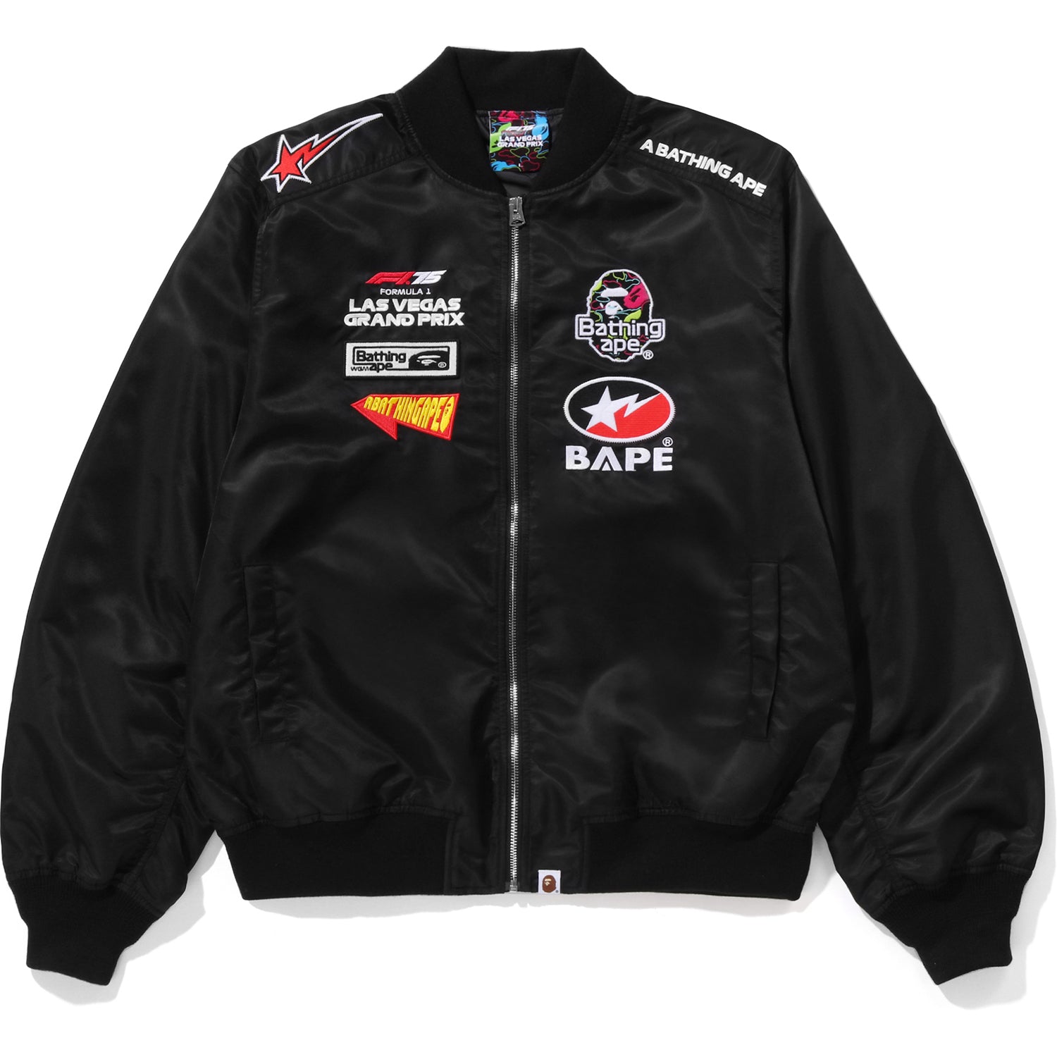 BAPE X F1LV MULTI LOGO BOMBER JACKET MENS – us.bape.com