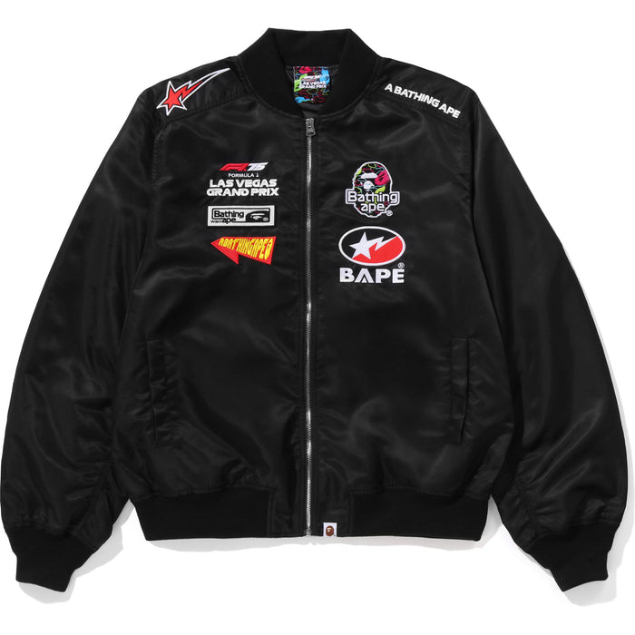 BAPE X F1LV MULTI LOGO BOMBER JACKET MENS