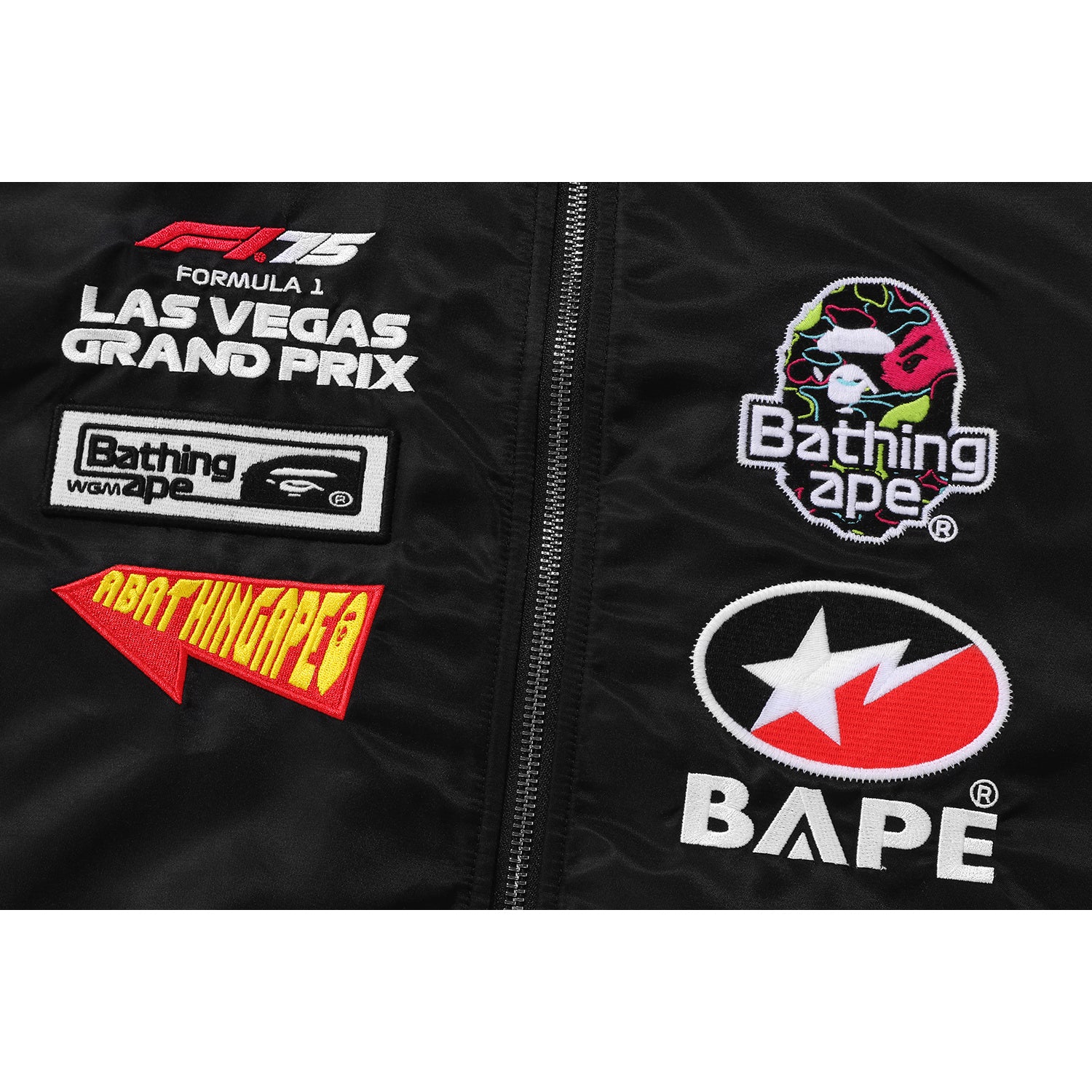 BAPE X F1LV MULTI LOGO BOMBER JACKET MENS – us.bape.com