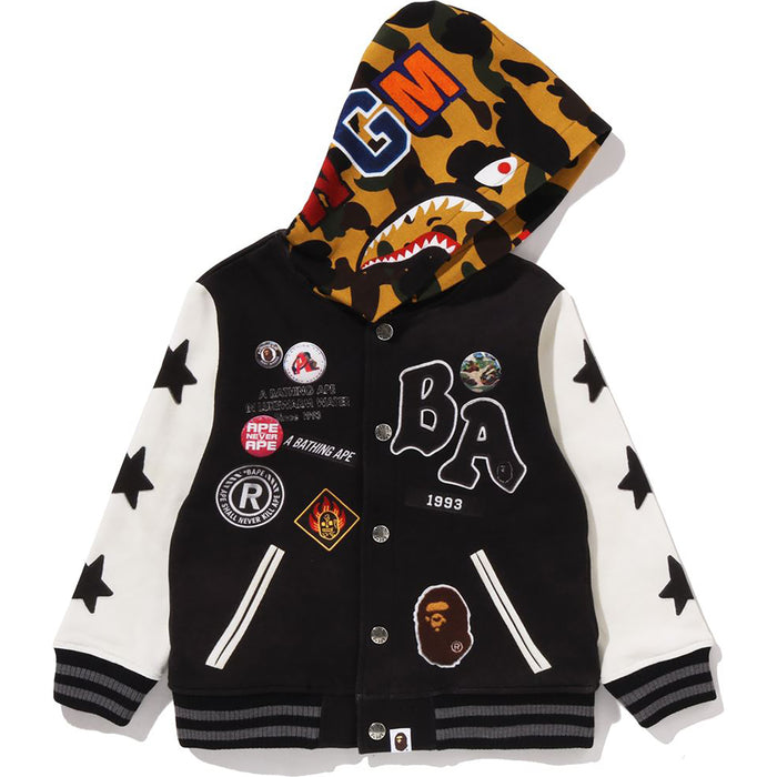 1ST CAMO SHARK HOODIE PRINT SWEAT VARSITY JACKET KIDS