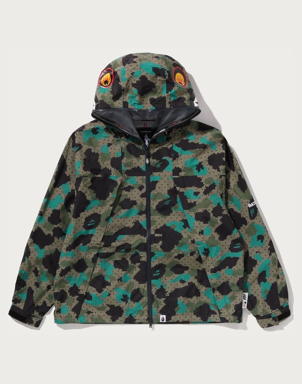 BAPE BY KAZUKI KURAISHI CAMO SHARK PACKABLE SNOWBOARD JACKET MENS
