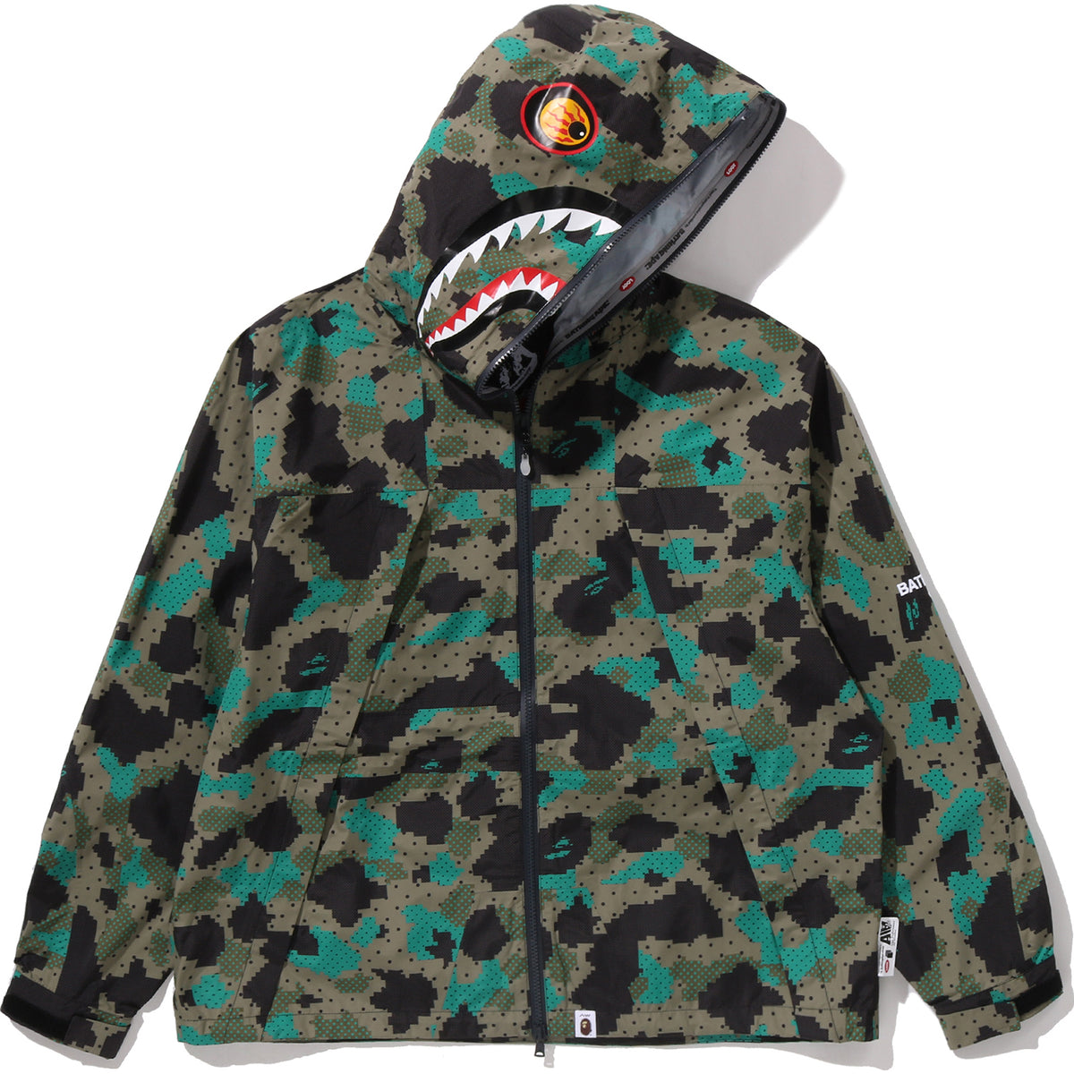 BAPE BY KAZUKI KURAISHI CAMO SHARK PACKABLE SNOWBOARD JACKET MENS