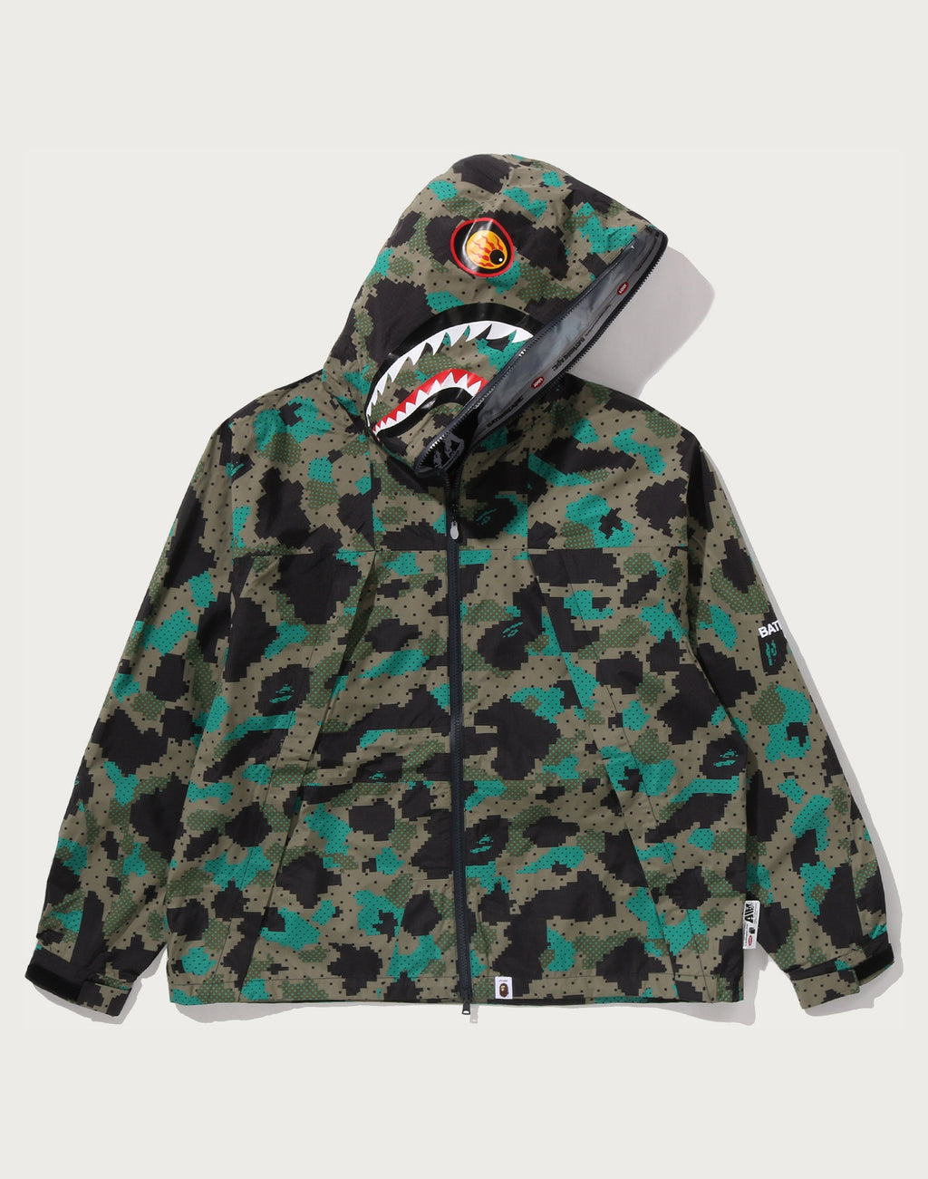 BAPE BY KAZUKI KURAISHI CAMO SHARK PACKABLE SNOWBOARD JACKET MENS