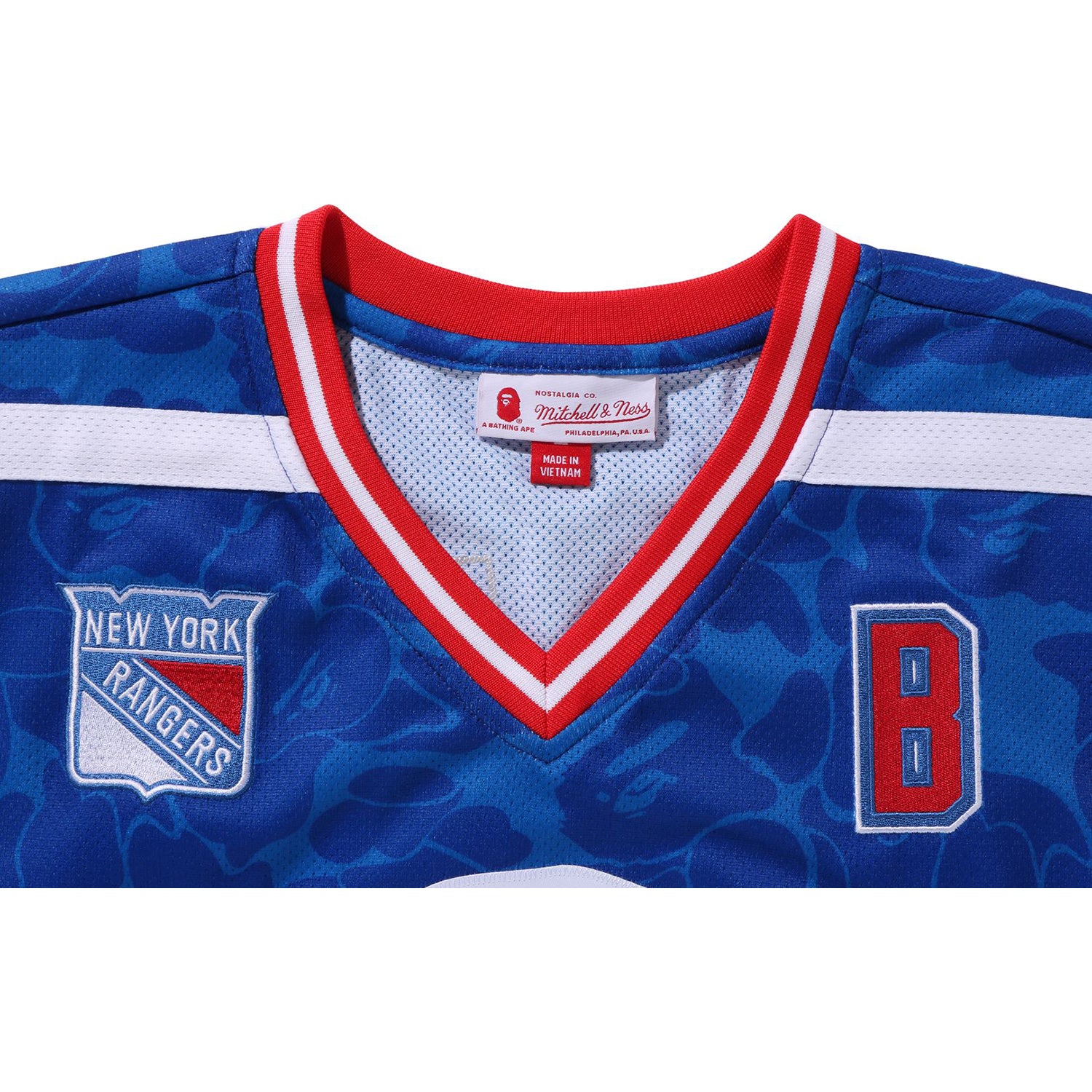 BAPE X MITCHELL u0026 NESS NHL NEW YORK RANGERS MESH HOCKEY JERSEY L/S TEE MENS