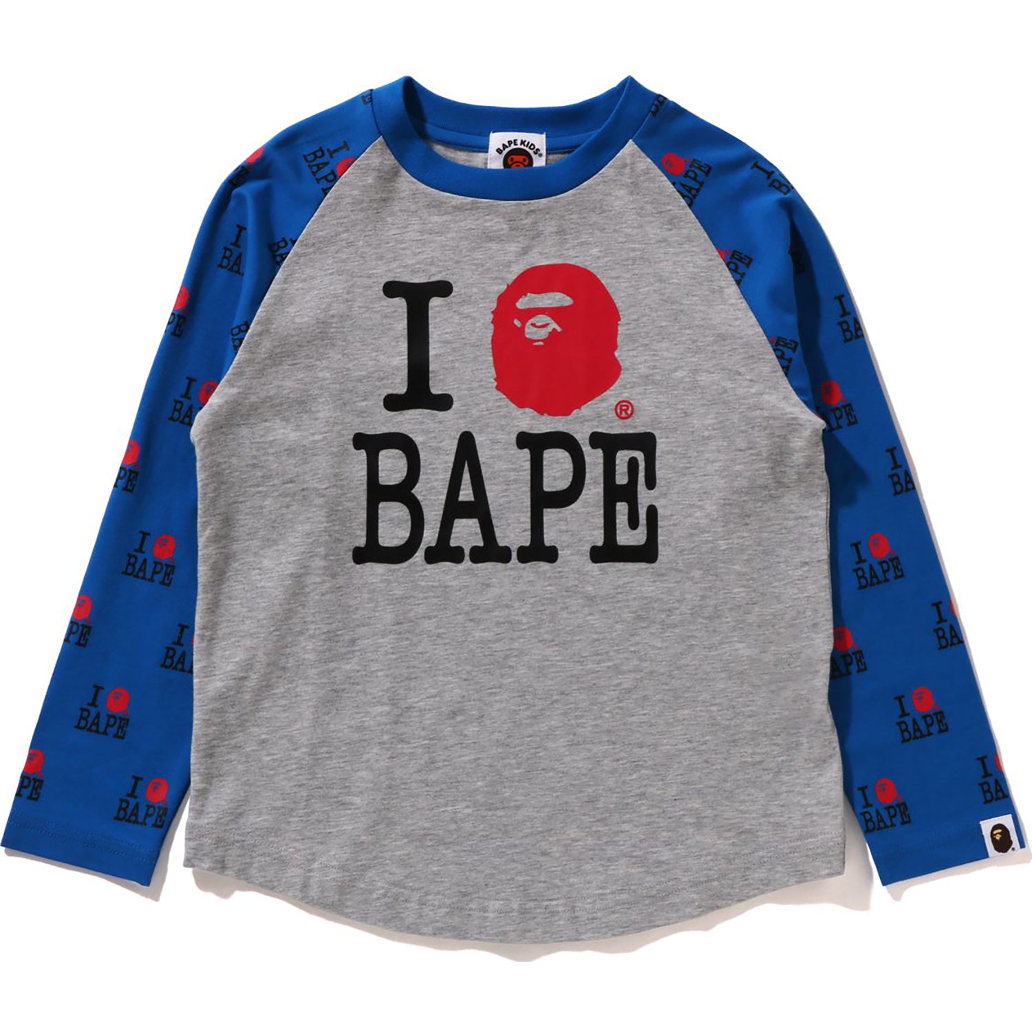 I Love Bape Raglan LS Tee Kids 1K80 311 002 Gray 110 2 3 Yr Old