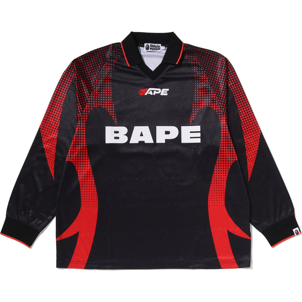 APE FLAME MONOGRAM JACQUARD LOGO RELAXED FIT FOOTBALL JERSEY MENS