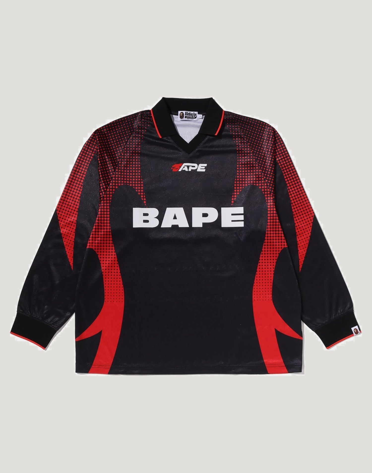 APE FLAME MONOGRAM JACQUARD LOGO RELAXED FIT FOOTBALL JERSEY MENS