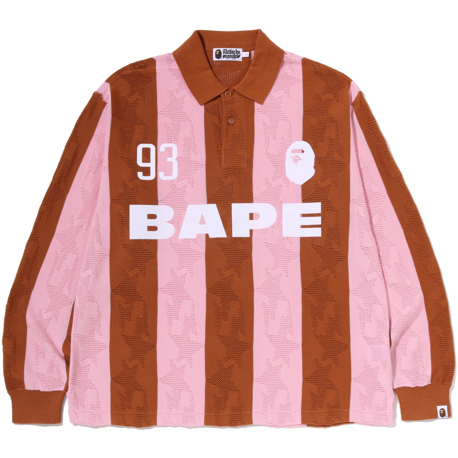 BAPE ストライプ ラガーシャツ ピンク STA STRIPE PATTERN JACQUARD MULTI LOGO RELAXED FIT LS TEE MENS