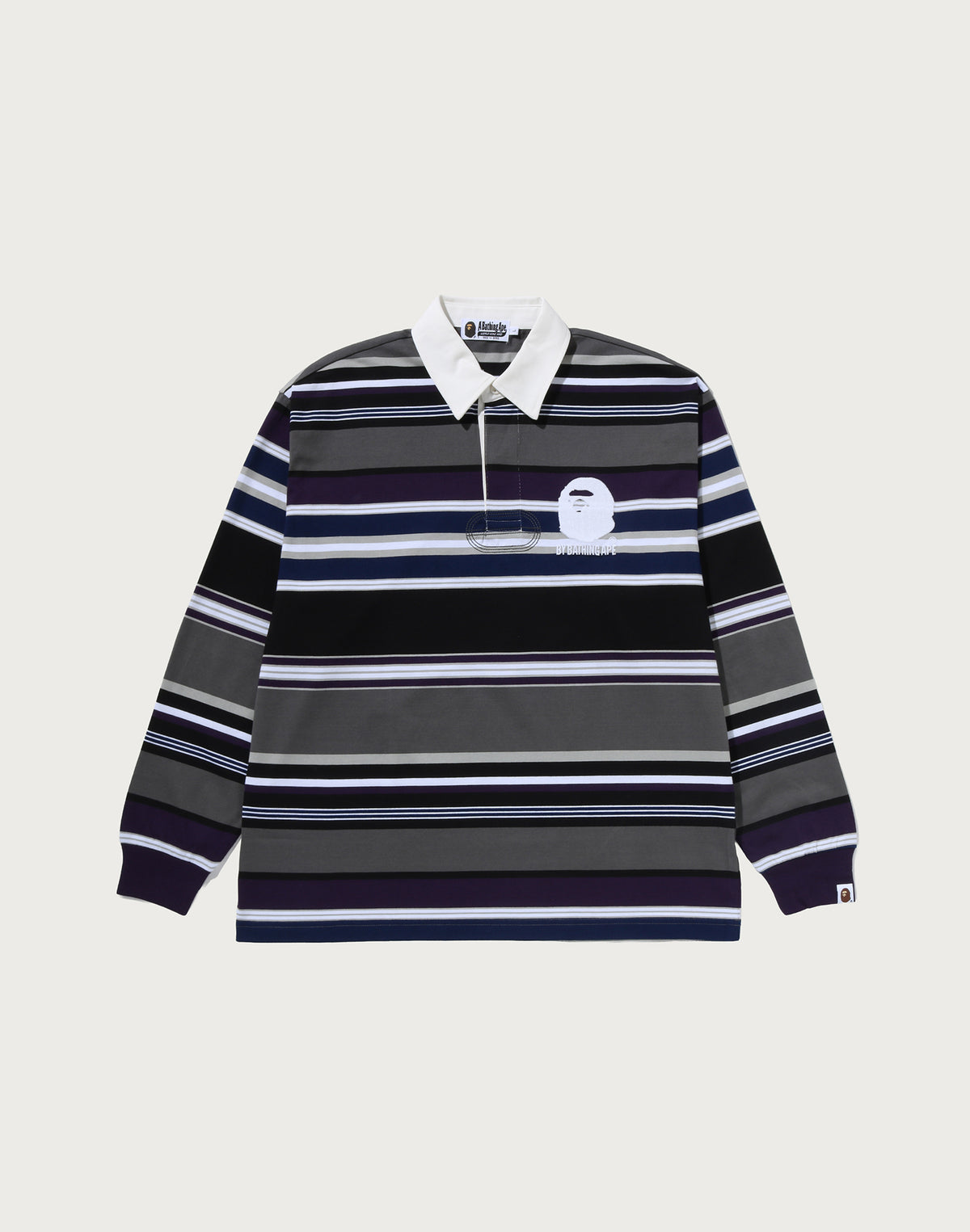 BY BATHING APE STRIPE RELAXED FIT POLO LS TEE MENS