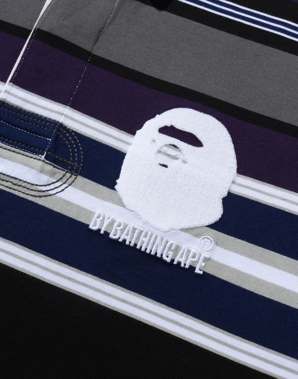 BY BATHING APE STRIPE RELAXED FIT POLO LS TEE MENS